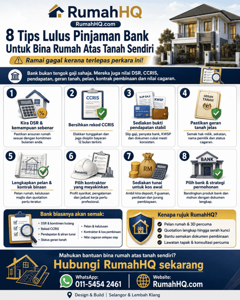 8 Tips Lulus Pinjaman Bank Untuk Bina Rumah Atas Tanah Sendiri — Ramai Gagal Kerana Terlepas Perkara Ini! | RumahHQ 11 8 Tips Lulus Pinjaman Bank Untuk Bina Rumah Atas Tanah Sendiri — Ramai Gagal Kerana Terlepas Perkara